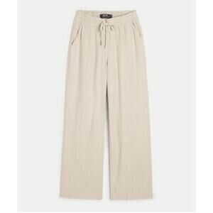 Hollister Adjustable Rise Wide Leg Pull On Linen Blend Pants XL Beige Boho Beach